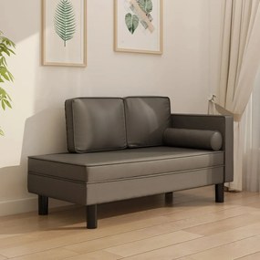 vidaXL Chaise longue com almofadões e rolo couro artificial cinzento