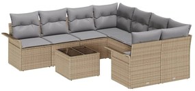 Conjunto de Sofás de Jardim 9 Peças com Almofadas Bege em Rattan