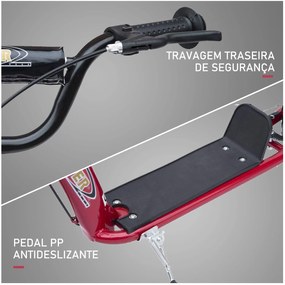 HOMCOM Trotinete com 2 Rodas de 12 Polegadas Trotinete para Crianças com Guiador Ajustável Freio e Cavalete Carga Máxima 100kg 120x52x80-88cm Vermelho