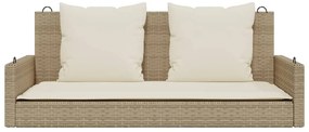 Banco baloiço com almofadões 119x56x48 cm vime PE bege