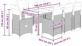 9 pcs conjunto de bistrô para jardim c/ almofadões vime PE bege