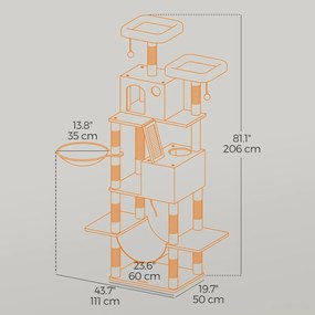 Arranhador 206 cm de altura com 13 colunas para arranhar