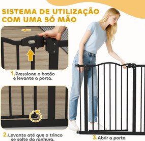 Barreira de Segurança para Cães com Largura Ajustável 74-80 cm e Extensões para Escadas e Portas Preto