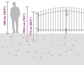 Portão de Jardim com Topo de Lança Cinza 150x400 cm em Aço