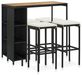 3064916 vidaXL 5 pcs conjunto de bar p/ jardim c/ almofadões vime PE preto