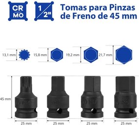 Conjunto de 16 peças de chaves de impacto para travões Kit de ferramentas de ajuste de travões com chave de 1/2”. Azul