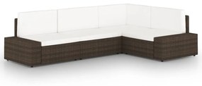 vidaXL 4 pcs conjunto lounge p/ jardim c/ almofadões vime PE castanho