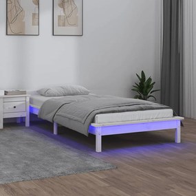 Estrutura de cama c/ luzes LEDs 100x200cm madeira maciça branco
