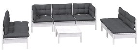 8 pcs conjunto lounge de jardim c/ almofadões pinho maciço