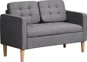 HOMCOM Sofá 2 lugares, sofá com armazenamento, pés de madeira, sofá estofado com acabamento em veludo para sala de estar, quarto, 117 x 62 x 78 cm, Cinza | Aosom Portugal