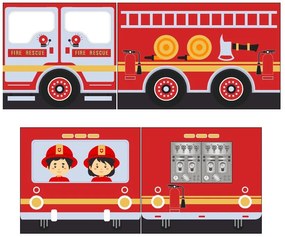 Conjunto cama Infantil SCOTT + escorrega + cortina de brincar Bombeiros Branca