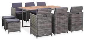 vidaXL 11 pcs conjunto jantar exterior vime e madeira acácia antracite