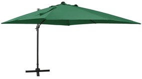 vidaXL Guarda-sol jardim cantilever c/ poste e luzes LED 300 cm verde