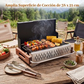 Grelhador a Carvão de Mesa Dobrável Portátil, 51 x 33,5 x 33,5 cm, Dois Níveis de Altura Reguláveis, Preto
