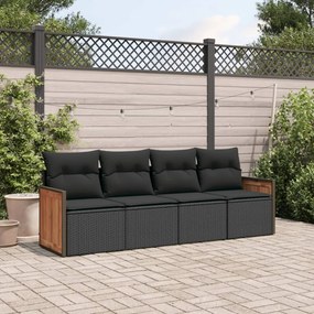 4 pcs conjunto de sofás para jardim c/ almofadões vime PE preto