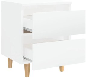 Mesas cabeceira 2 pcs pernas pinho 40x35x50 cm branco brilhante