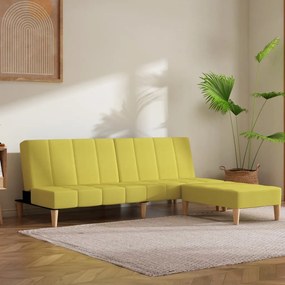 Sofá-cama de 2 lugares c/ banco tecido verde