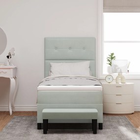 Cama Box Spring com Colchão &amp; Banco Cinza Claro 90x190 cm Veludo