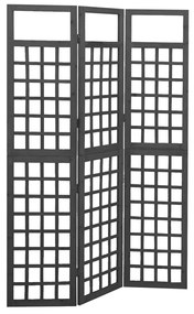 Biombo/treliça 3 painéis abeto maciço 121x180 cm preto