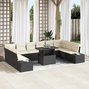 vidaXL Conjunto de Sofá de Jardim de 11 Peças com Almofadas em Rattan Poliéster Preto