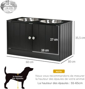 Comedouro elevados para cães e gatos, suporte para duas tigelas, 60 x 30 x 35,5 cm, inclui duas tigelas de 2 litros em aço inoxidável