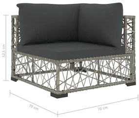 6 pcs conjunto lounge de jardim c/ almofadões vime PE cinzento