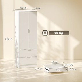 Guarda roupa, 60 x 47 x 180 cm, Com 2 Gavetas, Branco