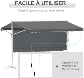 Toldo de dupla inclinação 4 x 3 m, manual e retrátil, inclinação ajustável, metal com revestimento epóxi, branco, poliéster impermeável e com proteção