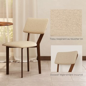 Conjunto de 2 cadeiras de sala de jantar e de cozinha com encosto (MESA NÃO INCLUIDA), pés em madeira e tecido com efeito de linho, 49 x 56 x 85 cm, b