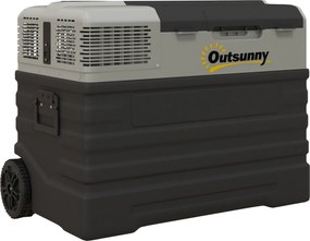 Outsunny Frigorífico elétrico de compressão portátil 56L com modos ECO/MAX, haste telescópica e rodas, preto | Aosom Portugal