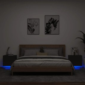 vidaXL Mesas de cabeceira de parede com luzes LED 2 pcs preto