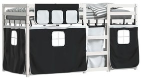 Beliche com cortinas 90x190 cm pinho maciço branco e preto