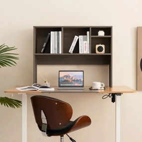 Estante organizadora de secretária 94 x 25 x 73 cm com 4 cubículos e compartimento traseiro aberto Café