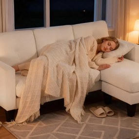 Sofá Chaise Longue Sofá em Forma de L Estofado em Poliéster Sofá de Canto Reversível 186x130x84 cm Creme