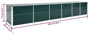 Canteiro elevado de jardim 480x80x77 cm aço galvanizado verde