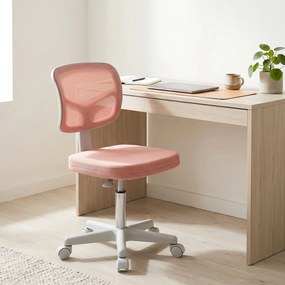 Cadeira de escritório ergonómica sem braços, cadeira giratória de escritório, encosto curvo em malha e Rodas, cor-de-rosa