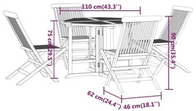 5 pcs conjunto jantar dobrável p/ exterior madeira teca maciça