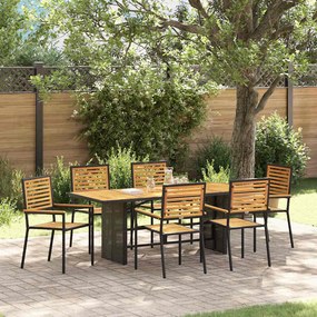 Conjunto de Jantar de 7 Peças vidaXL Preto Polyrattan Acácia