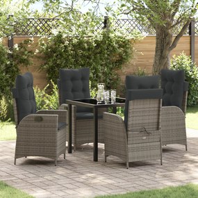 vidaXL Conjunto de Jantar de Jardim com Almofadas 5 Peças Cinza Vime Sintético