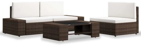 4 pcs conjunto lounge para jardim vime PE castanho