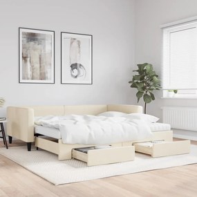 Sofá-cama com gavetão e gavetas 100x200 cm tecido cor creme