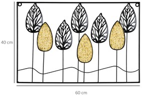 Decoração de Parede de Metal 3D Folhas de Abeto Arte de Parede Suspensa para Sala de Estar Dormitório Escritório 40x60cm Preto e Amarelo