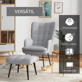 Poltrona Baloiço com Apoio para os Pés Poltrona Relax com Almofada Acolchoada e Anti-Tombo 64x89x90 cm Cinzento