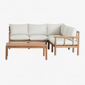 Conjunto De Sala Com Sofá De Canto De 5 Lugares E Mesa De Centro Em Madeira De Acácia Melvin Castanho Acácia - Sklum