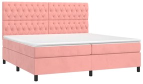 Cama box spring c/ colchão/LED 200x200 cm veludo rosa