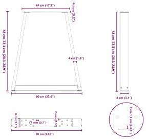 Pés para mesa de jantar em formato de V, 2 peças, aço natural, 60x(72-