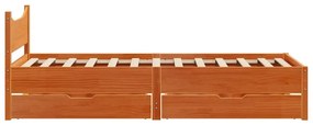 Estrutura de cama c/ gavetas 90x190cm pinho maciço castanho-mel