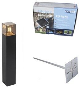 Candeeiro de exterior preto 50 cm IP44 com efeito de vidro fumê - Dinamarca Moderno