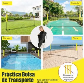 Rede de Badminton 420 cm Portátil Ajustável em Altura com Postes, Bolsa de Transporte e 2 Penas para Interior e Exterior Amarela