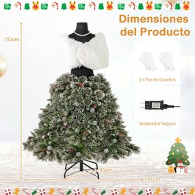 Árvore de Natal artificial Lojas roupa de 150 cm com manequim pré-iluminado Estrutura dobrável e 465 pontas de ramos 50 bolas LED 36 pinhas Colar Xail